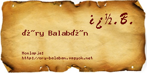 Őry Balabán névjegykártya